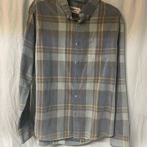 WELLEN Men's Plaid Shirt - Blue, Gray, and Gold